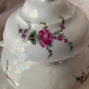 Wawel Fine China Made in Poland Rose Garden Cream and Sugar W/ Lid